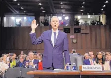  ?? PABLO MARTINEZ MONSIVAIS/ASSOCIATED PRESS ?? Supreme Court nominee Neil Gorsuch is sworn in on Capitol Hill in Washington on Monday during his confirmati­on hearing before the Senate Judiciary Committee.