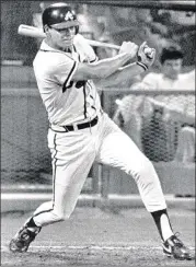  ?? UPI FILE ?? Braves outfielder Dale Murphy had seven seasons with 29 or more homers in an eight-year span, including four (1982-85) with at least 36 homers and 100 RBIs.