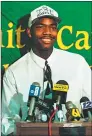  ?? Hearst Connecticu­t Media file photo ?? Rashamel Jones announces he will attend UConn during a press conference in 1994.