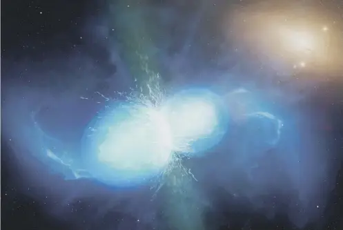  ?? PICTURE: PA ?? An artist’s impression of two neutron stars colliding which formed heavy elements including gold