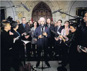  ?? SEAN KILPATRICK THE CANADIAN PRESS ?? “Maybe it’s in (the Liberals’) interest not to face the electorate in certain ridings,” NDP Leader Jagmeet Singh says after he learned he’ll have to wait longer to run for a seat in Burnaby South.