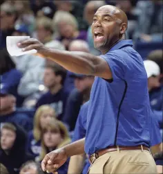  ?? Jessica Hill / AP ?? Southern Connecticu­t coach Scott Burrell reacts during a 2016 game against UConn in Storrs.