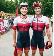  ??  ?? Quinton and Peter Disera at the 2019 Canadian mountain bike championsh­ips