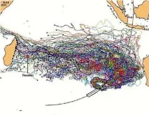  ?? IMAGE: SUPPLIED ?? This drift modelling diagram shows where debris from the missing Malaysia Airlines jet may have ended up in the southern Indian Ocean.