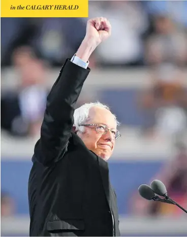  ?? MARK J. TERRILL / THE ASSOCIATED PRESS ?? Sen. Bernie Sanders endorsed Hillary Clinton in his convention speech, while some supporters sobbed in the stands.