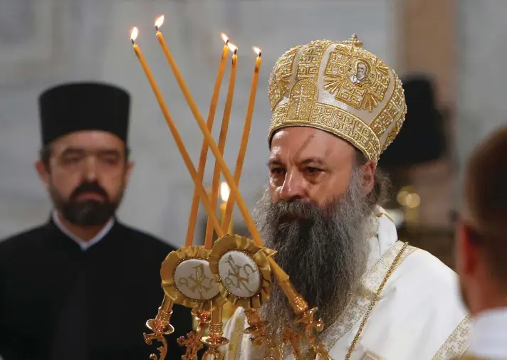  ??  ?? Serbian Orthodox Church Patriarch Porfirije performs the traditiona­l Orthodox Easter Liturgy in the St. Sava temple in Belgrade, Serbia, yesterday. Orthodox Serbs celebrate Easter yesterday, according to old Julian calendar. Photo: AP