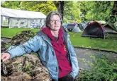  ?? PHOTO: KYRAN O’BRIEN ?? Show of intent: Aisling Wheeler, from Ennistymon, Co Clare, at the campsite in Merrion Square.