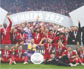  ?? ?? Liverpool players celebrate winning the 2022 Community Shield