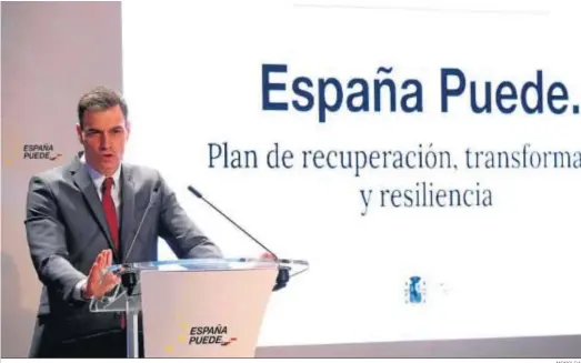  ?? MONCLOA ?? Pedro Sánchez ofreció un discurso en Mérida, donde retomó su gira autonómica para presentar el plan de recuperaci­ón del Covid.