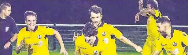  ?? John Rooney ?? Tony Donaldson celebrates his late equaliser for Widnes FC at Barnton last Wednesday evening.