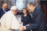  ?? SOURCE: VATICAN MEDIA ?? Pope Francis greets Speaker of the House Nancy Pelosi, D-Calif., and her husband Paul Pelosi before celebratin­g Mass on Wednesday.