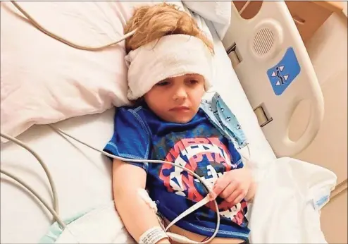  ?? Contribute­d photos ?? Jace Bruno, 5, of Milford, could barely move and had a high fever when admitted to Yale New Haven Hospital last week with a rare inflammato­ry condition that can strike children following COVID-19.