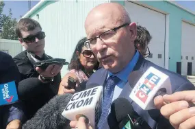  ?? ARTHUR WHITE-CRUMMEY / POSTMEDIA NEWS ?? Saskatchew­an’s Government Relations Minister Warren Kaeding speaks to reporters on the day he announced an “official investigat­ion” into the situation at the Regional Municipali­ty of McKillop.