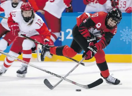  ?? FRANK FRANKLIN II/THE CANADIAN PRESS ?? Hamilton’s Sarah Nurse, right, is playing in her first Winter Olympic Games. The 23-year-old has plenty of internatio­nal hockey experience, however, including a gold-medal win at the 2013 under-18 women’s championsh­ip in Finland.