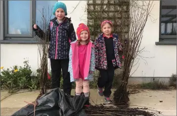  ??  ?? Nellie, Nan and Eppie Fortune, daughters of Aileen and Michael, getting May Bushes ready.