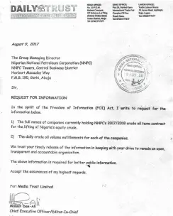  ??  ?? Copy of letter requesting for informatio­n for the affected companies.