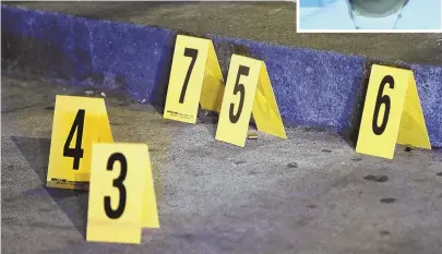  ?? STAFF FILE PHOTOS, ABOVE AND BELOW, BY NICOLAUS CZARNECKI ?? ‘NEVER FORGOT HIM’: Evidence markers, above and below, are seen at the site at Shurtleff and Bellingham streets in Chelsea where Jimmy Vasquez, top, was murdered while hanging out with friends Jan. 13, 2017. Juan Carlos Matos Figueroa, 21, was arrested...