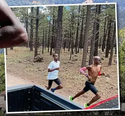  ?? MEGA/GETTY IMAGES/INSTAGRAM ?? On the run: Farah (above) on a training session with Bashir Abdi in the woods above Flagstaff, where the track star got his kicks on Route 66