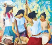  ??  ?? Vicente Manansala’s “Pounding Rice” sold for P16 million.