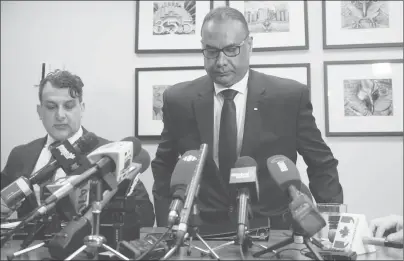  ?? CP PHOTO ?? Jaspal Atwal, right, arrives with his lawyer Rishi T. Gill for a news conference in downtown Vancouver, on Thursday.