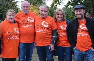  ?? ABOVE: Photo by Fergus Dennehy ?? Liz Carr, George Lynch, Con O’ Shea, Noreen Kelliher and Pat Shea pictured in the Tralee Town Park on Friday evening for the 5km fundraisin­g walk in aid of Joan Lynch and the Mater Foundation.