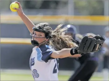  ?? Signal file photos ?? (Above) Saugus softball’s Libbie McMahan was the only Centurion to record a hit against Pacifica of Garden Grove in the Tournament of Champions in Bullhead City, Ariz. on Friday. (Below) West Ranch baseball’s Will Chambers drove in his third home run...