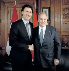  ?? THE CANADIAN PRESS FILES ?? Prime Minister Justin Trudeau meets with the Aga Khan on Parliament Hill in Ottawa on May 17, 2016. Federal ethics commission­er Mary Dawson has concluded that Trudeau violated conflict of interest rules when he vacationed last Christmas at the private...