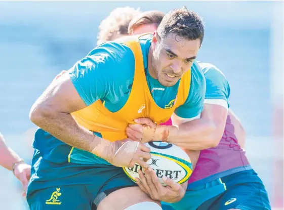  ?? Picture: STUART WALMSLEY ?? Wallabies giant Rory Arnold trains at Ballymore yesterday ahead of Test with Italy tomorrow.