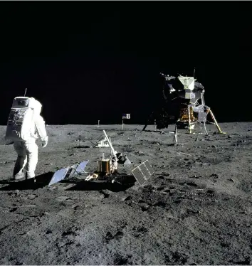  ??  ?? The Passive Seismic Experiment Package is deployed by Buzz Aldrin on the Moon on 20 July 1969.