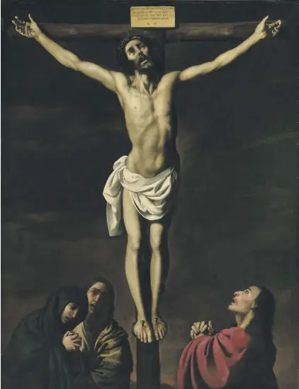  ??  ?? Francisco de Zurbarán, Christ on the Cross, with the Virgin and Saints Mary Magdalene and John the Evangelist, oil on canvas, 83 1/2 x 64 1/4 in. (212 x 163 cm.)