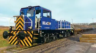  ?? BRITISH STEEL ?? The cab end of Class 18 diesel-battery hybrid locomotive No. 18003 at British Steel’s Scunthorpe Works, where it is being trialled on internal rail movements.