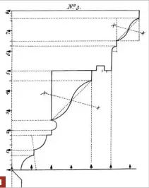  ??  ?? 1 1 The layout lines on this period drawing offer clues to drawing the curved moldings. (Rules For Drawing the Several Parts of Architectu­re, By James Gibbs, Public Doman)