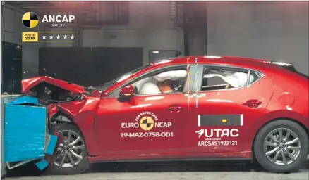  ??  ?? FIVE STARS: The small Mazda3 scores a big ANCAP safety rating with a record 98 percent adult protection.