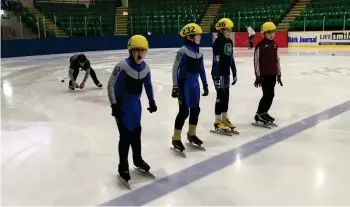  ??  ?? Skaters Jesse Cline left and Kaeleb Tabin on the line at the Manitoba open.