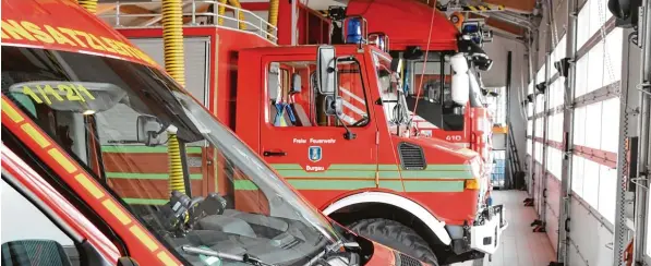 ?? Fotos: Bernhard Weizenegge­r ?? In der Fahrzeugha­lle ist kein Platz mehr frei für die Wagen und Geräte, die für die Feuerwehr Burgau neu angeschaff­t werden.