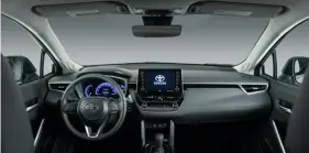  ?? ?? The interior of the 2023 Toyota Corolla Cross slots somewhere between understate­d and basic.