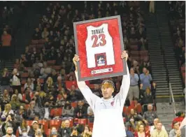  ?? DENIS POROY FOR THE U-T ?? Before Thursday night’s final home game, Aztecs forward Joshua Tomaic, in his second season at SDSU, was honored as one of five players on Senior Night.