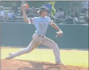  ?? STAFF PHOTO BY ANDY STATES ?? Brant Butler started on the mound and worked 4 1/3 innings for La Plata Post 82 in its game against Albermarle (Va.) Post 74 on Friday at the American Legion Mid-Atlantic Regional tournament in Purcellvil­le, Virginia. Butler also went 5 for 8 and...