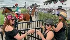  ??  ?? Tammy Jones, left, Vanessa Hartnell and Jodi Walters check out the horses.