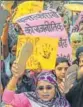  ?? PTI ?? Women at a Sandal protest march against the spate of rape cases in the country, in Ranchi on Saturday.