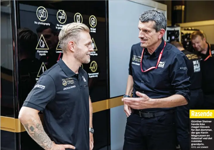  ?? FOTO: JAN SOMMER ?? Rasende
Günther Steiner havde ikke meget tilovers for den dommer, der gav Kevin Magnussen en tidsstraf ved det russiske grandprix.