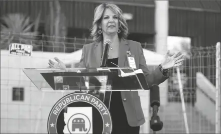  ?? ASSOCIATED PRESS ?? DR. KELLI WARD, CHAIR OF THE ARIZONA REPUBLICAN PARTY, Elections Department Nov. 18 in Phoenix. holds a press conference at the Maricopa County