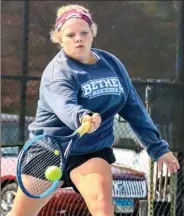  ?? PHOTO COURTESY OF BETHEL UNIVERSITY ?? Plymouth HS grad Audie Plothow played doubles for the Bethel University women’s tennis team this fall.