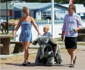  ??  ?? Alexander och Anna-frida Jutebergs son Elving fick se campingomr­ådet svischa förbi från elefantryg­gen.