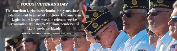  ??  ?? Members of Huntington Beach American Legion Post 133 listen to speakers during the annual Patriot Day Ceremony on Sept. 11.