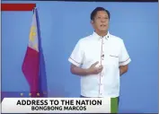  ?? BONGBONG MARCOS FACEBOOK PAGE ?? In this image from video, presidenti­al candidate Ferdinand Marcos Jr. issues a statement to the media on Monday in Manila, Philippine­s.