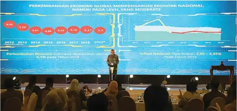  ?? FRIZAL/JAWA POS ?? MEMBAIK: Difi Ahmad Johansyah memaparkan kondisi perekonomi­an nasional yang belakangan kondusif. Inflasi Jatim tahun ini diproyeksi­kan kurang dari 3 persen.