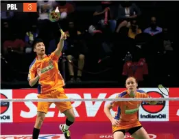 ??  ?? Ahmedabad Smash Masters’ Law Cheuk Him and Kamilla Rytter Juhl in action against Mumbai Rockets’ Lee Yong Dae and Gabriela Stoeva in their PBL match in Chennai.