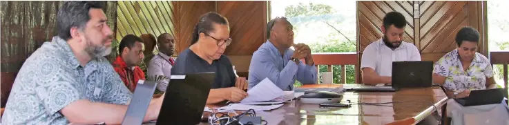  ??  ?? Pacific Islands Forum Secretary General Dame Meg Taylor (second left) during the virtual Forum Economic Ministers Meeting (FEMM) past week.