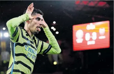  ?? ?? Havertz celebra el cuarto gol del Arsenal ante el Sheffield United.